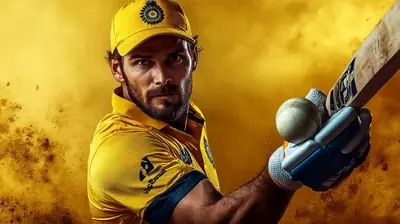Professional cricket batsman in yellow uniform ready to strike the ball